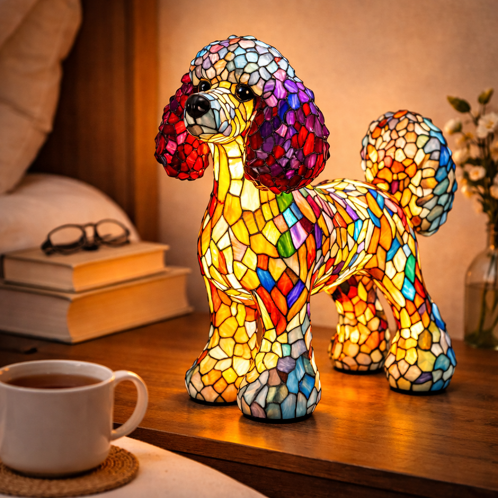 Mosaik hund glasmosaik dekorativ bordlampe til soveværelse