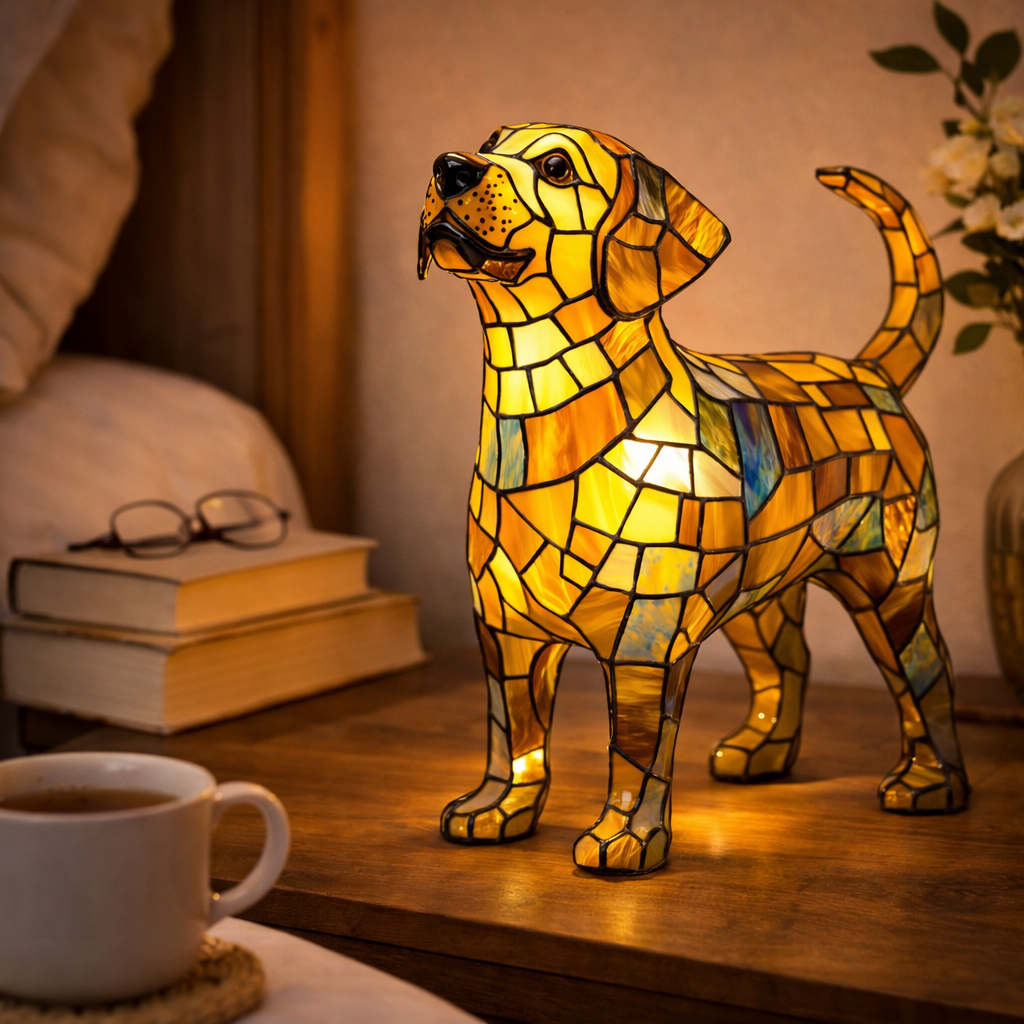 Mosaik hund glasmosaik dekorativ bordlampe til soveværelse